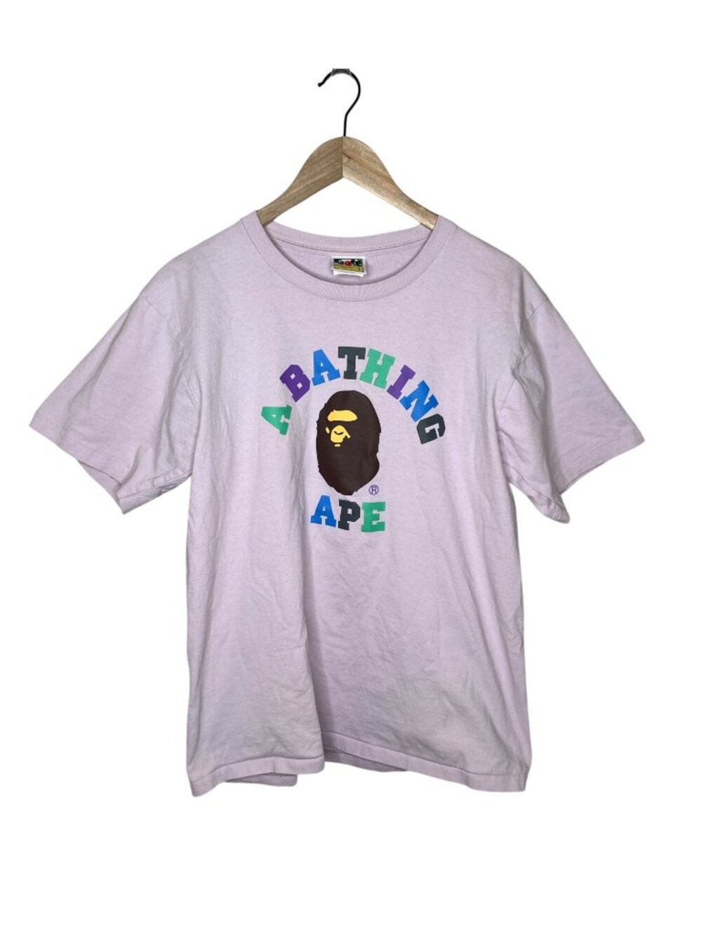 Bape A Bathing Ape Colorful Logo College Graphic T-Shirt Size Large Light Pink